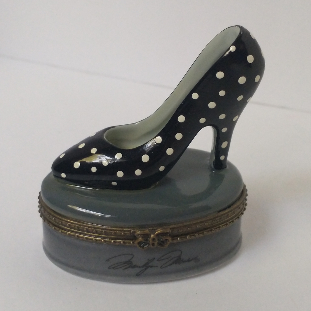 Marilyn Monroe Porcelain Hinged Trinket Box With Polkadot Heel Shoe